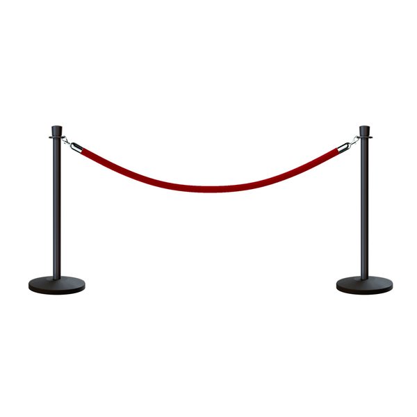 Montour Line Stanchion Post and Rope Kit Black, 2 Crown Top 1 Red Rope C-Kit-2-BK-CN-1-ER-RD-PS